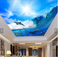 3d wallpaper custom mural waves of the sea dolphins ceiling murals photo 3d wall mural wallpaper for living room home decor