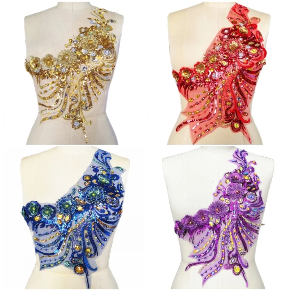 

Yellow Red Purple Blue 37x44cm Sew on Rhinestones For Sewing Wedding Patches Clothes Dress Chest Decoration Appliques Diy Crafts