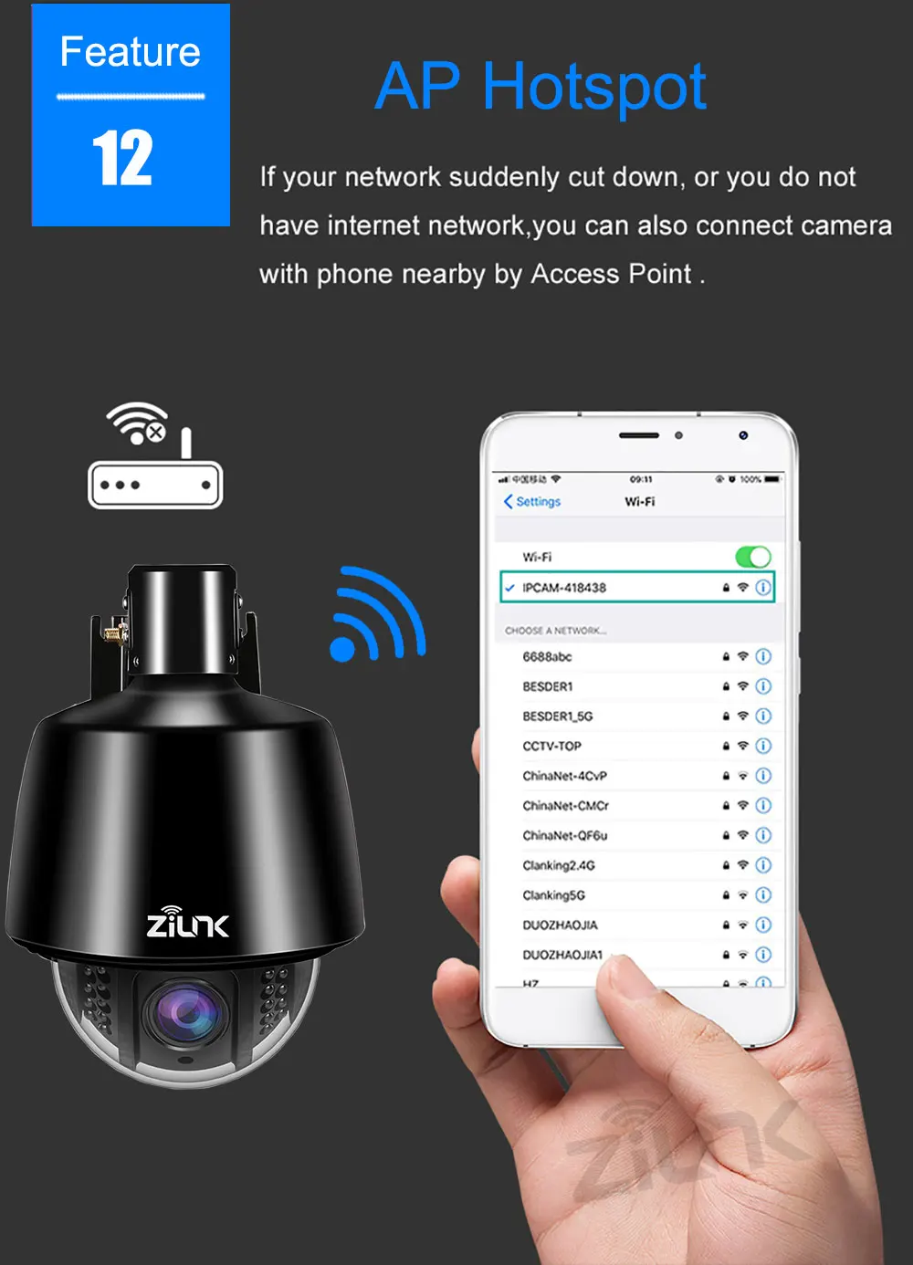 ZILNK Full HD 1080P скоростная купольная IP камера для улицы PTZ 2,7-13,5 мм Автофокус 5x зум IP66 водонепроницаемый Onvif H.264 Wifi беспроводной