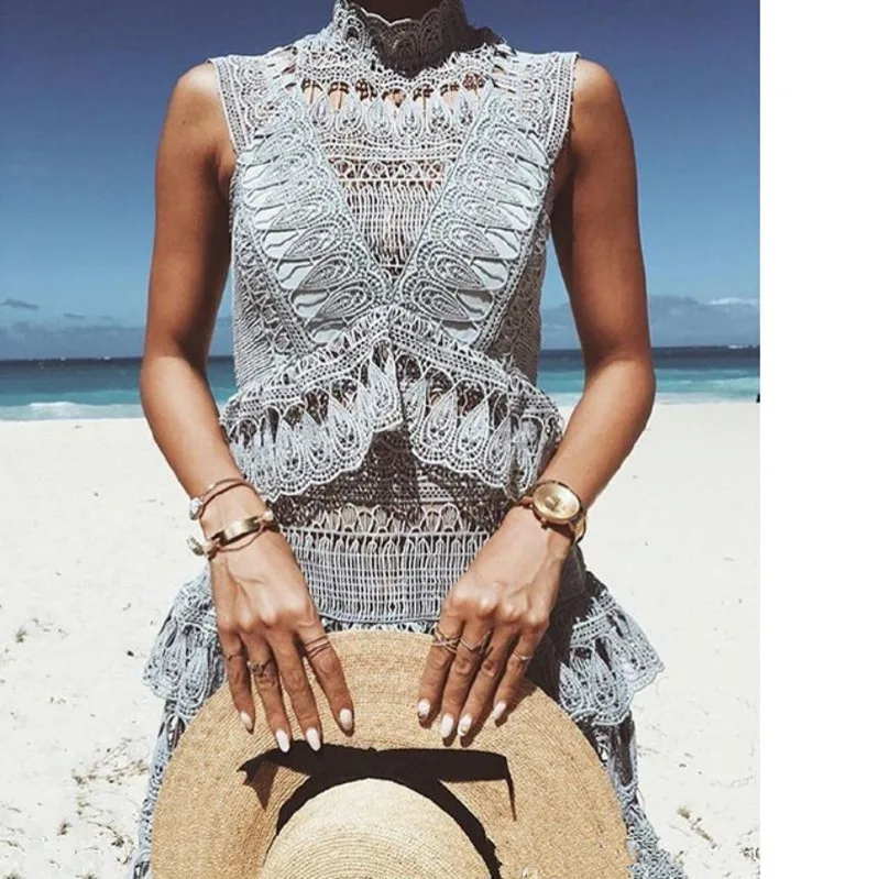 High Quality Self Portrait Dress 2018 Women's Summer Designer Sleeveless Waist Hollow Out Lace Boho Vestidos E797 Женская одежда
