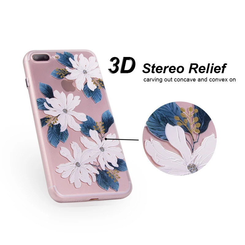 Youtime phone Case For iphone 6 6s Original design 7 Plus 3D Relief PC back cover Pink flower high quality |