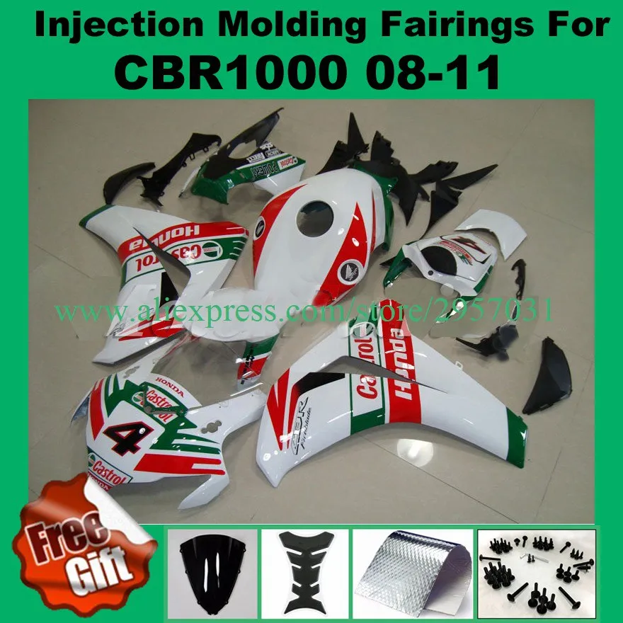 

Free screws+gifts For Honda CBR 1000RR 2008 2009 2010 2011 CBR 1000 RR ABS Plastic motorcycle Fairing Kit White Red I3522