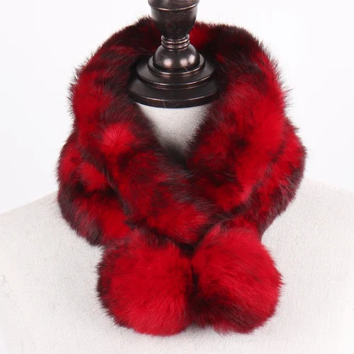 red New Lady Real Natural Rabbit Fur Scarf Women Winter Fashion Knitted Rabbit Fur Muffler Natural Soft Warm Real Rabbit Fur Scarves - Цвет: red