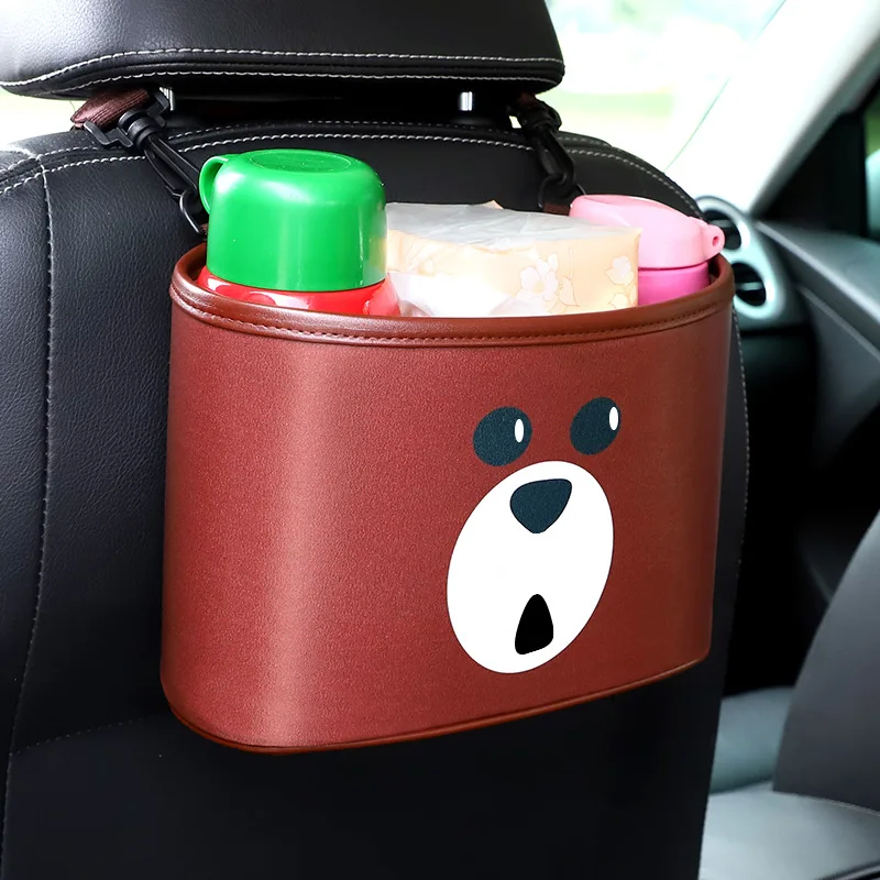 Brown Bear Мультяшная автомобильная сумка для хранения на спинку сиденья PU милый Органайзер с рисунком животных Авто спинка сиденья висящая сумка для мусора на открытом воздухе путешествия Кемпинг Детская сумка - Название цвета: Brown Bear