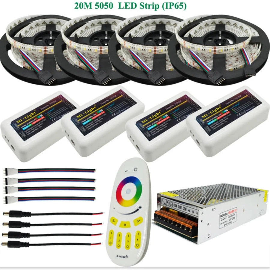 5-20 м RGB/W Светодиодная лента 5050 водонепроницаемая IP20/IP65 DC12V 4 цвета в 1 Светодиодный светильник с чипом+ пульт дистанционного управления+ светодиодный блок питания