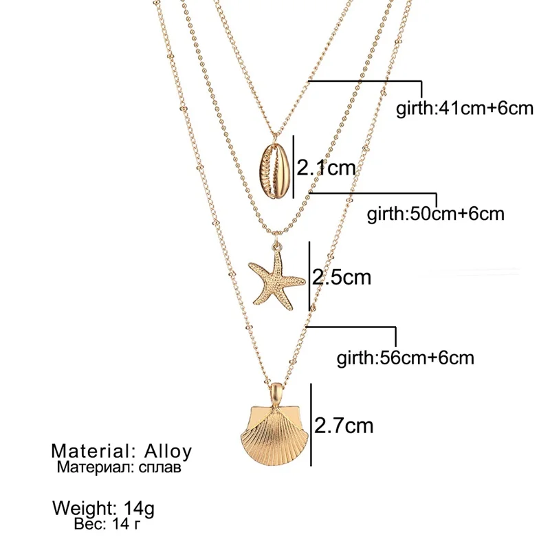 Модное популярное пляжное многослойное женское ожерелье из ракушек морских