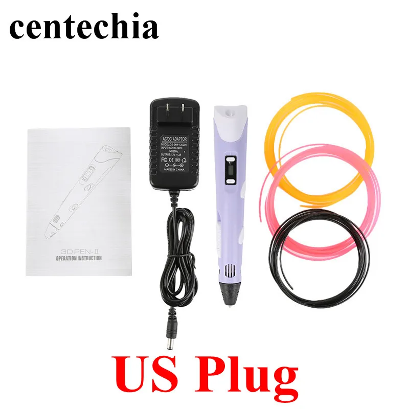 purple Centechia 3D Ручка Рисунок «сделай сам» ручки с бесплатной 3 цветной нитью 1,75 мм Рождественский подарок на день рождения лучший для детей ЕС/США/Великобритания/AU Plug - Цвет: purple