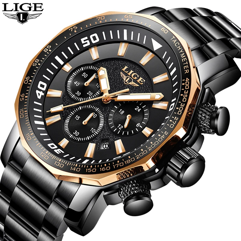 

Relojes Hombre 2019 New LIGE Fashion Mens Watches Top Luxury Brand Business Quartz Watch Men Sport Waterproof Big Dial Clock+Box