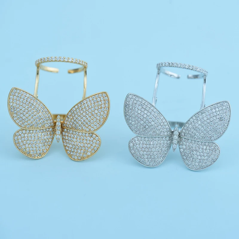 Женское Открытое кольцо HIBRIDE с прозрачной бабочкой золотистого цвета