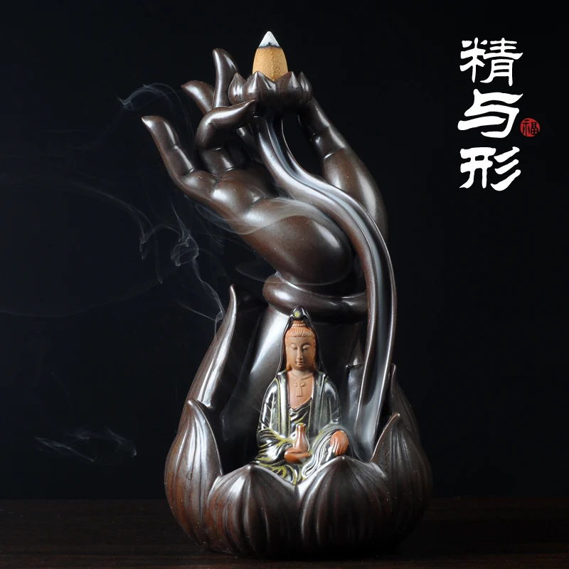 С изображением Будды и Гуаньинь благовония горелка с алоэ обратно керамическая