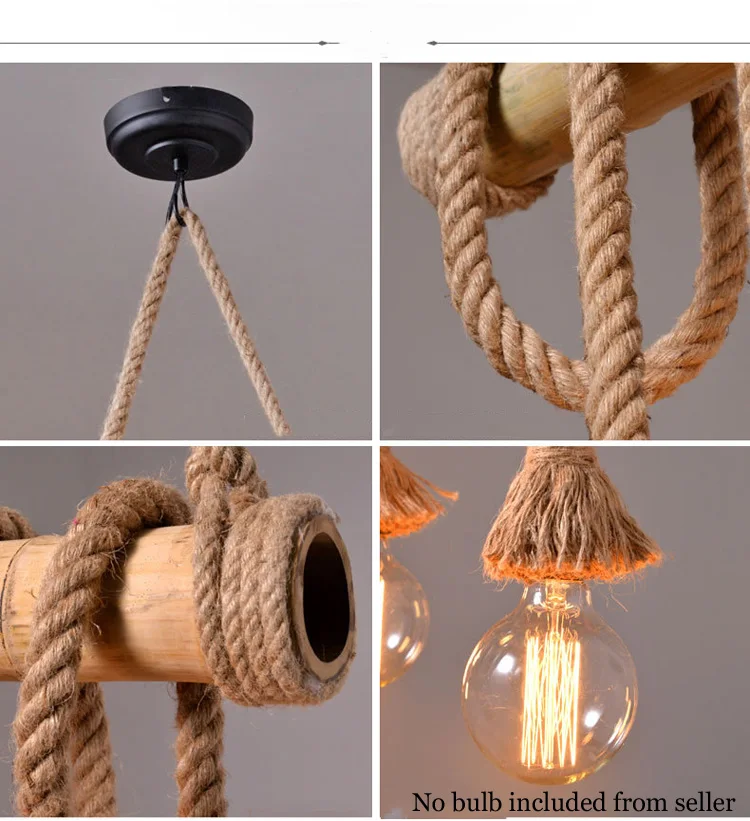 

Vintage Rope Pendant Lights Lamp Personality Loft Lights Hemp Rope bamboo lamp for Kitchen Cafe Bar Decor