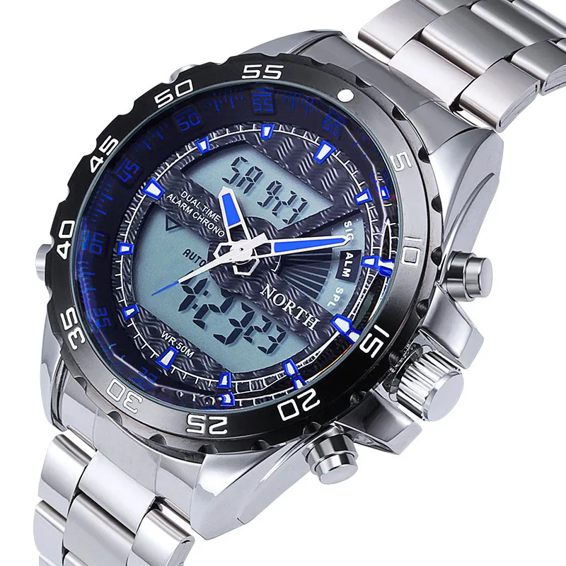 Мужские спортивные светодио дный СВЕТОДИОДНЫЙ Цифровой Dual Time наручные часы для