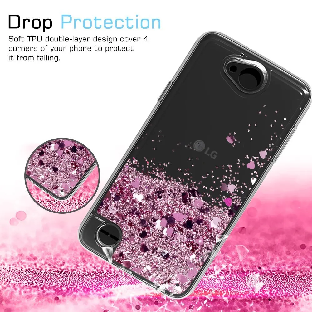 Tobebest SFor LG X Power 2 LV7 Silicone Case Dynamic Glitter Liquid Quicksand Lovely Heart Bling Soft TPU Cover For Power2 |