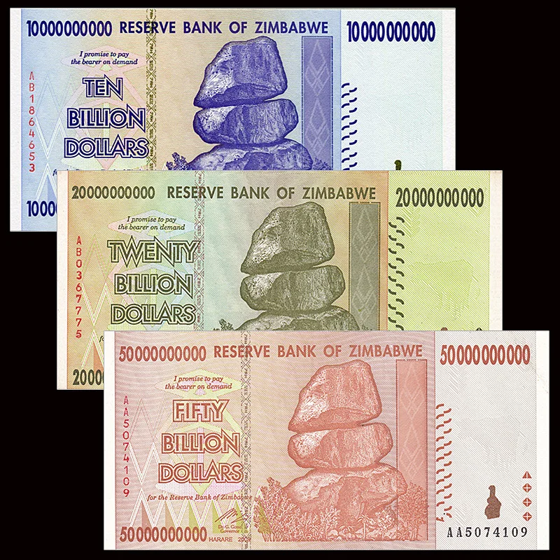 Набор из 3 предметов zimbia 10 20 50 млрд долларов 2008 Official XF P 85 86 87|Безвалютные монеты| |