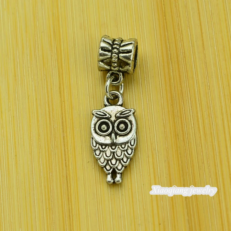 Бесплатная доставка! 25 шт Сова тибетский серебряный кулон с большим отверстием