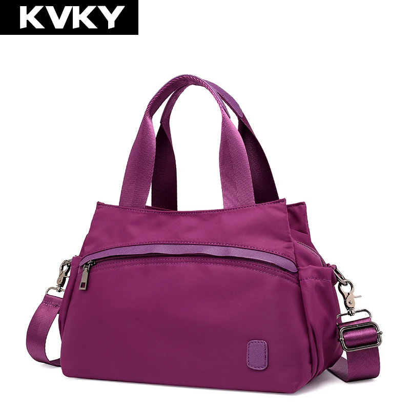 KVKY высококачественные Нейлоновые женские сумки на молнии однотонные плечо