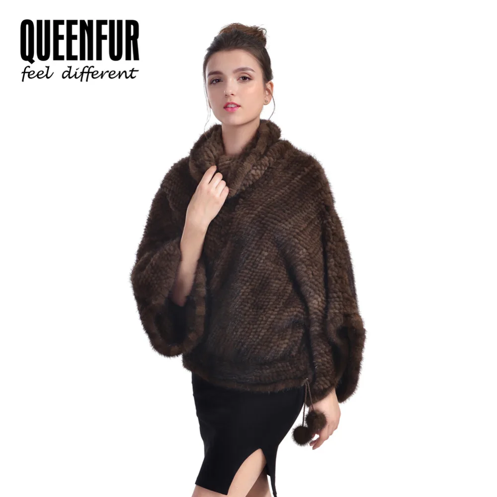 Новые Подлинная Вязание Норки Шаль Натуральный Мех Пончо Для женская Мода