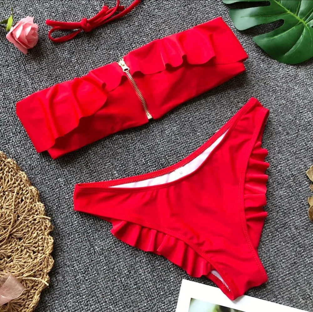 Midou Red Zipper бикини набор пуш ап стеганая одежда для купания купальник пляжная