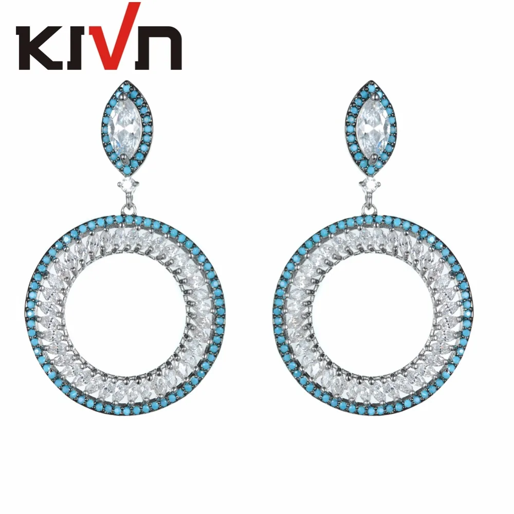 KIVN модные ювелирные изделия висячие серьги Королевского синего цвета с фианитом
