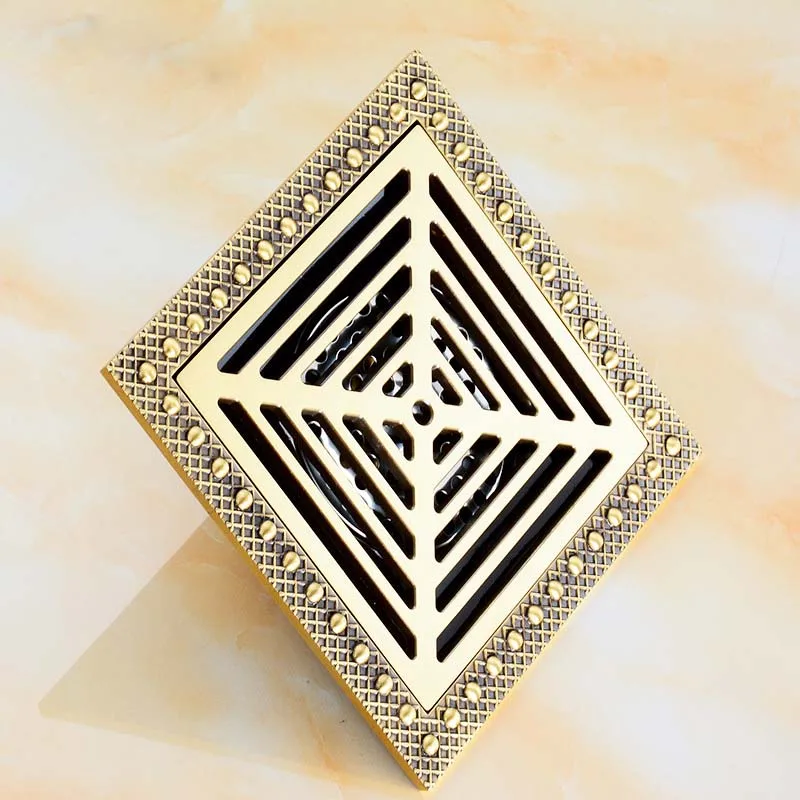 Латунный античный 15*15 см квадратный анти запах ванная комната трап большой поток