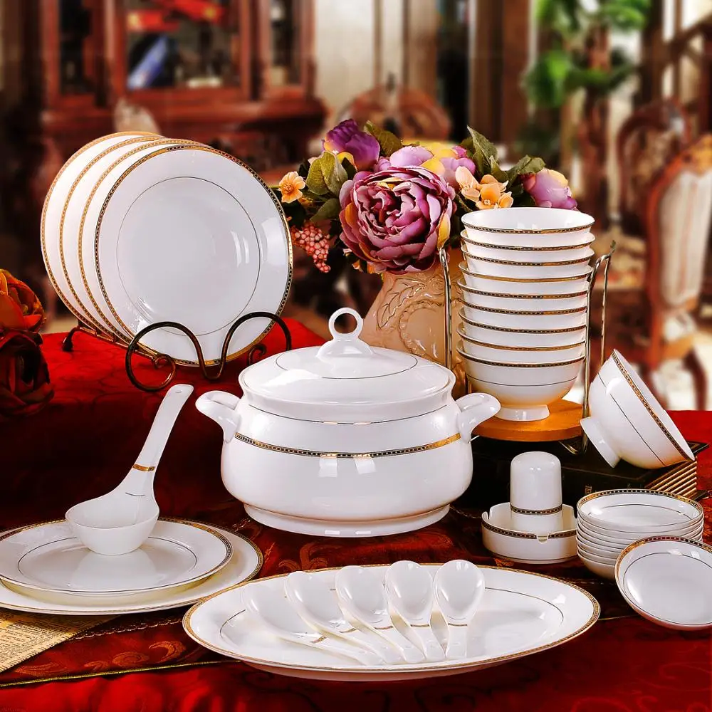 

Jingdezhen 56 head golden bone tableware ceramics dishes Phnom Penh wedding housewarming gifts
