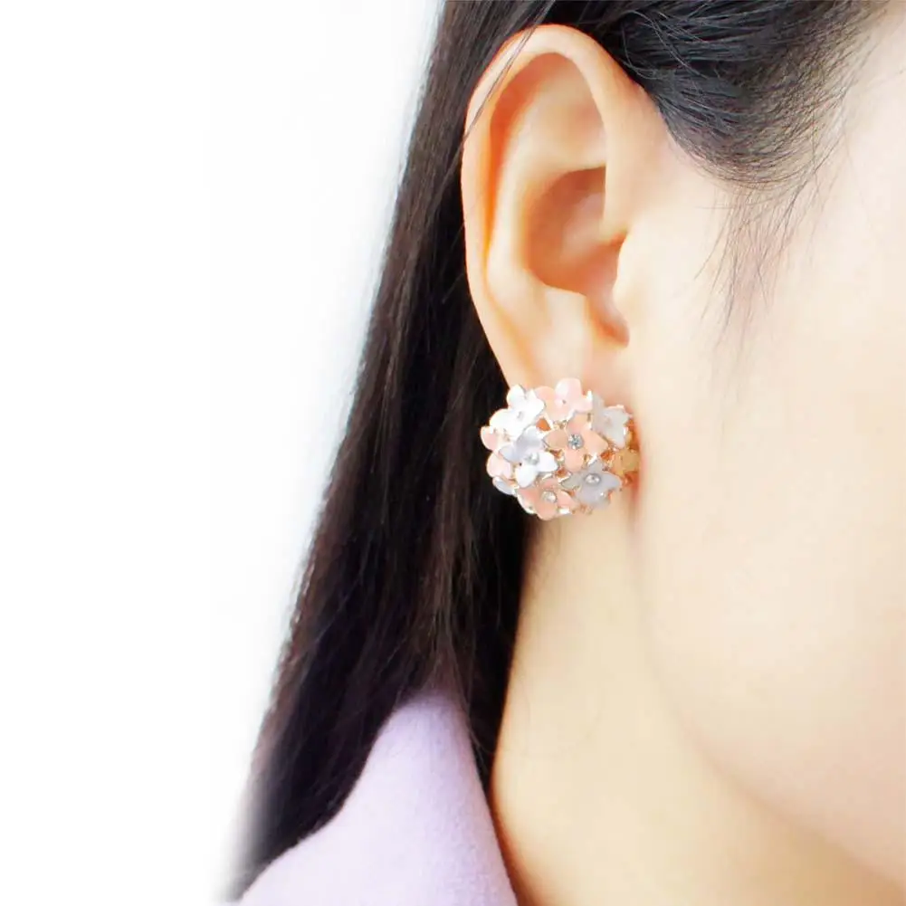 Pink Stud Earrings for Women Female Boucle Crystal Flower Clover Earring Gold Bijoux Jewelry Brincos New Year Birthday Gift | Украшения и