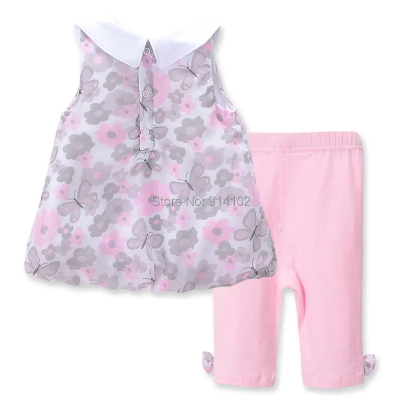 Комплект летней одежды для маленьких девочек с цветочным принтом шифоновый топ