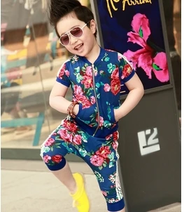2014 new summer suits 5pcslot wholesale printing short sleeve jacket children sports baggy pants suit kids wear free shipping | Мать и