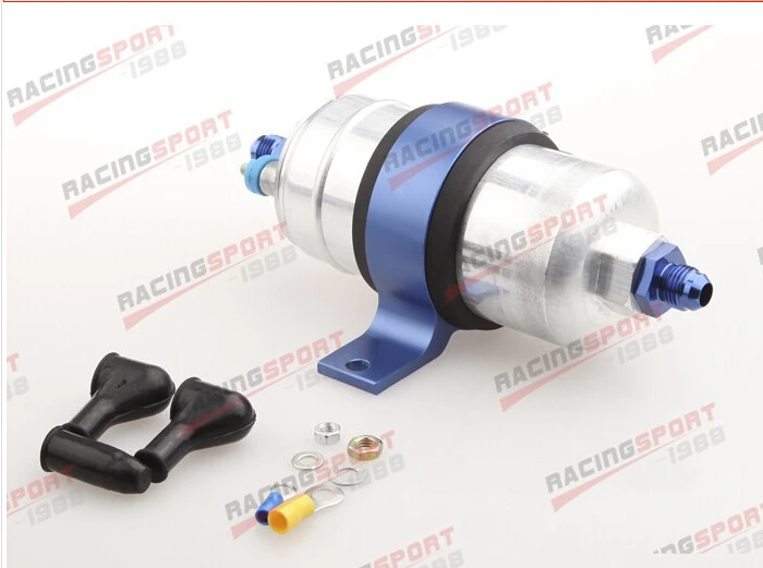 

External Fuel Pump 044 For Bosch+Billet Bracket Blue+8AN Inlet 6AN Outlet Blue