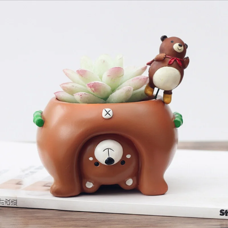 1 шт. вверх дном животное смолы плантаторы для суккулентов Kawaii милые мини-горшки для цветов для рабочего стола домашний сад бонсай украшения