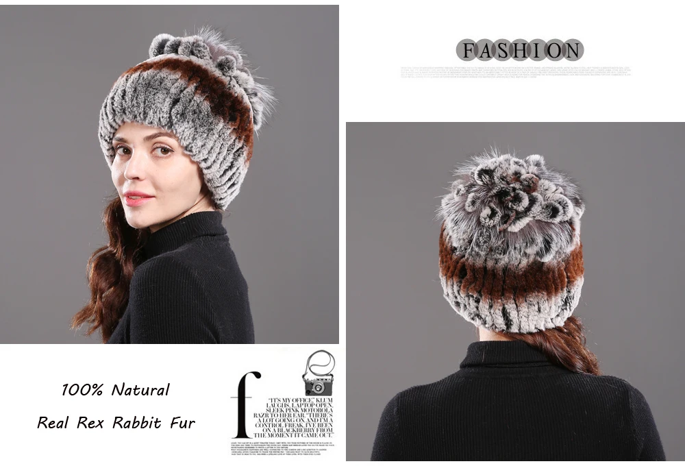 Горячая Распродажа Настоящий мех кролика Skullies Beanies шапки женские зимние теплые ручной работы вязаная шапка из меха кролика рекс с натуральным лисьим мехом шапка
