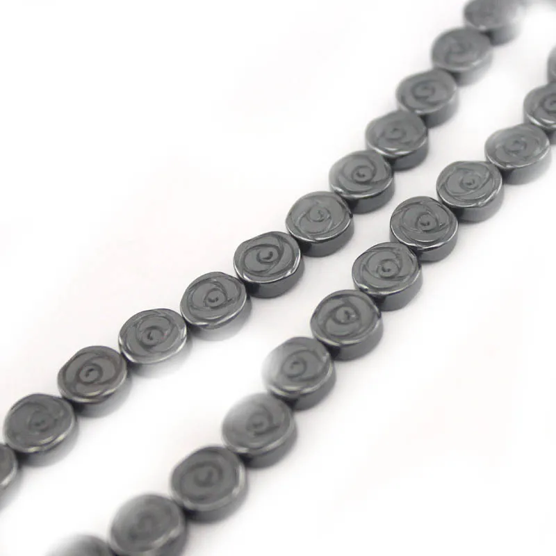Free Shipping 6x6MM Bail Double Side Craved Rose Flower Natural Coin Shape Hematite Loose Spacer Beads 15&quot|bead trend|beaded lariatbeaded flower