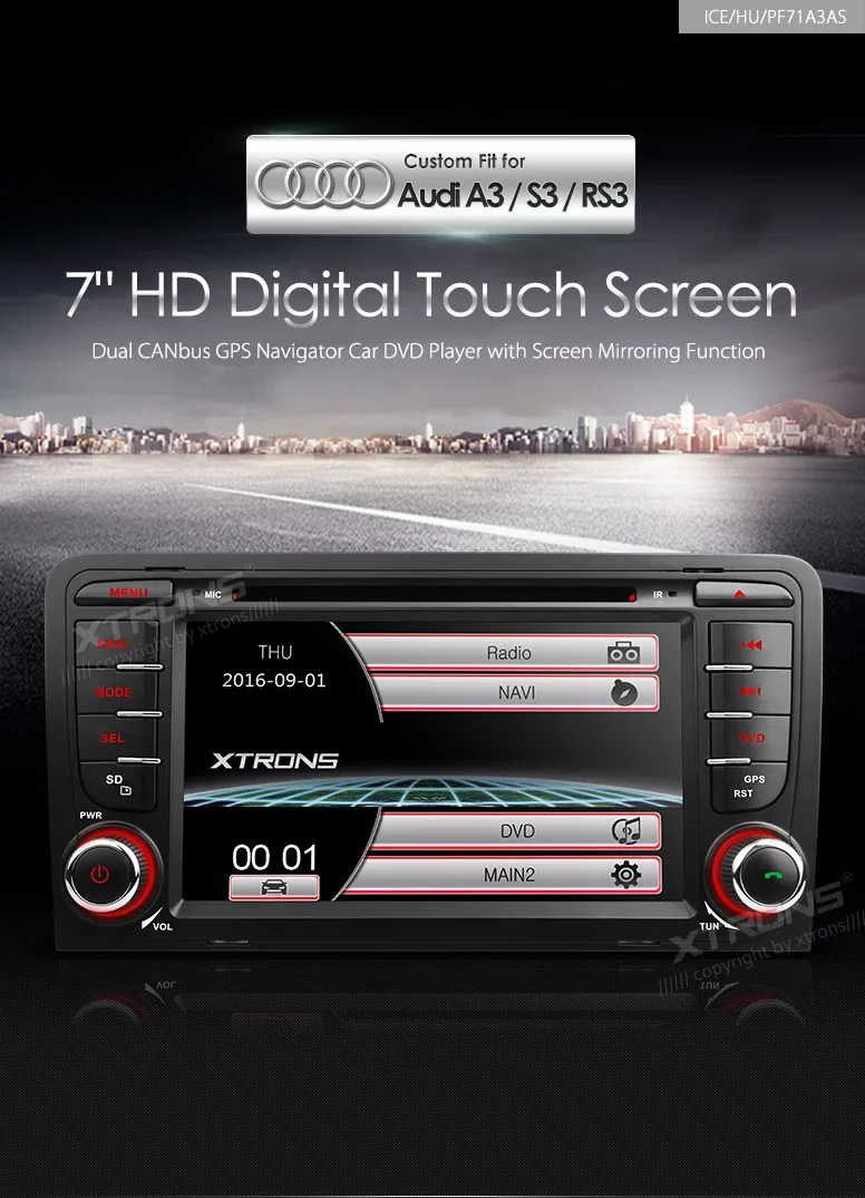 XTRONS 7 дюймов Автомобильный dvd-плеер с двумя цифровыми входами gps навигации ради, сan-шина поддержкой USB, SD карт памяти, для Audi A3 8 P/A3 8P1 3-дверей/S3 8 P/RS3 Sportback