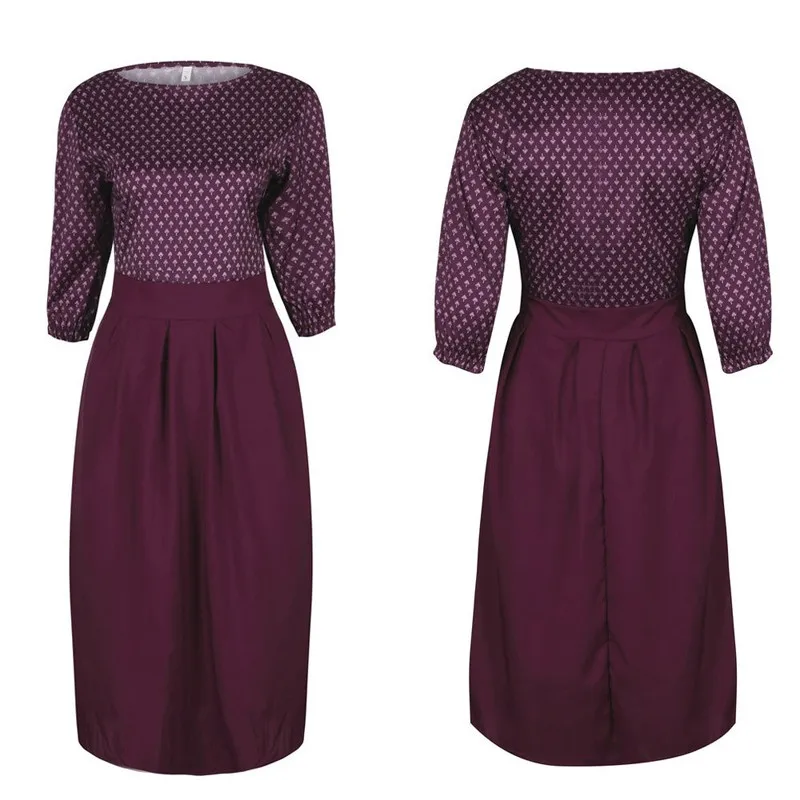 Nitree 2018 Women Elegent Three Quarter Sleeve A-line Dress Sexy O Neck Vintage Print Party Autumn Casual Vestido | Женская одежда