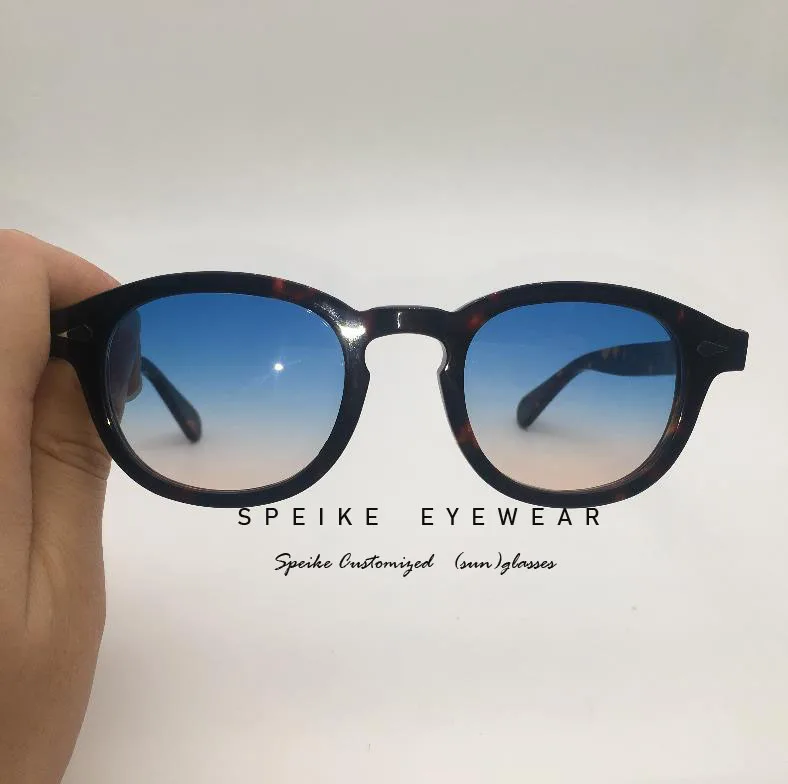 DEEP BLUE-YELLOW Speike изготавливаемые на заказ высшего качества солнцезащитные очки» Джонни Деппом Lemtosh стиль черепаха лист рамы с тонированные близорукость очки 44/46/49 мм - Цвет линз: DEEP BLUE-YELLOW