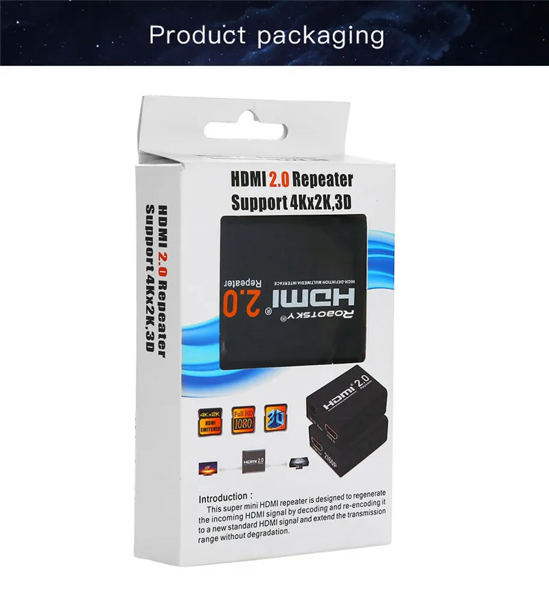 Robotsky 4 k x 2 k HDMI удлинитель HDMI 2,0 сигнала адаптер усилителя для PS4 комплект для DVD компьютерной приставки к телевизору проектор