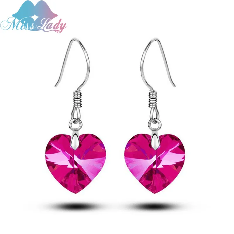 Miss Lady Silver color Rhinestone Crystal Heart Of Drop Earrings Wholesales Fashion Jewelry for women MLY5466 | Украшения и