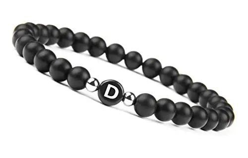 Letter D bracelet Браслет из бисера с натуральными камнями для мужчин и женщин, A-Z браслет с 26 буквами, 6 мм, матовый черный оникс, браслеты ручной работы, модное ювелирное изделие - Окраска металла: Letter D bracelet