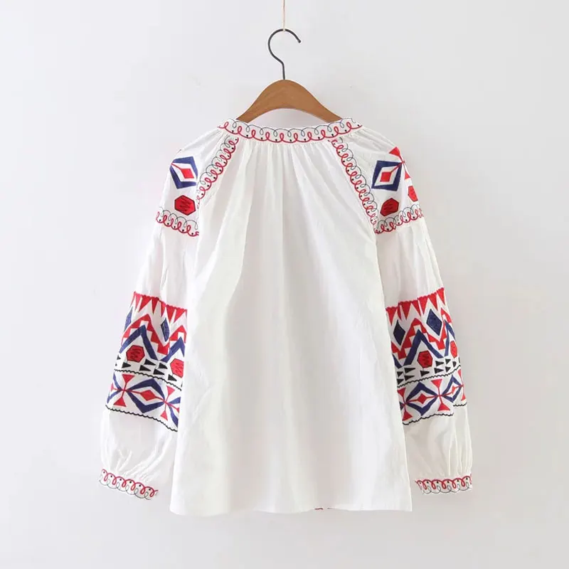 Винтажная блузка в стиле фолк богемный этническом из хлопка и льна с рукавами