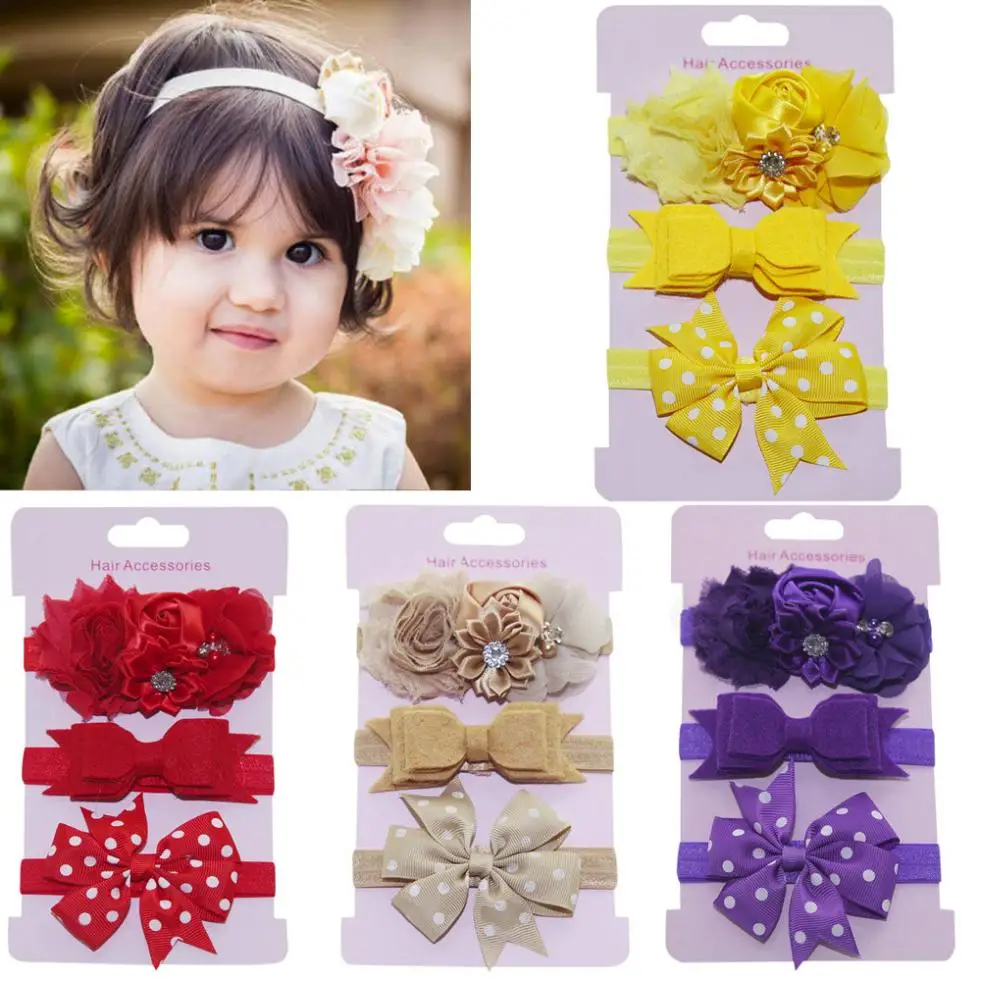 

Nishine 3pcs/lot Kids Elastic Floral Headband Girls Baby Bowknot Hairband Set Child Hair Accessories Photo Shoot Cute Gift