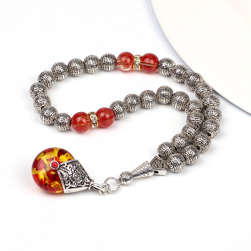 Магазин Tasbih 33 шт 10 мм посеребренный tesbih с Янтарной подвеской|tasbih silver|amber tesbihtesbih amber