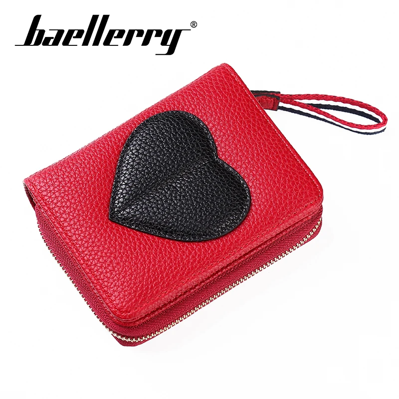 

Baellerry Heart Appliques Solid Women Short Wallet PU Leather Zipper Porta Rope Wallet Coin Pocket Card Holder Photo Holder Bag