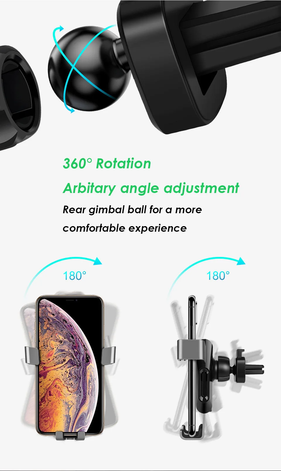 Автомобильный держатель для телефона Arvin, беспроводное зарядное устройство, подставка для iPhone X, XR, samsung, автоматическая интеллектуальная гравитационная связь, быстрое зарядное устройство, крепление