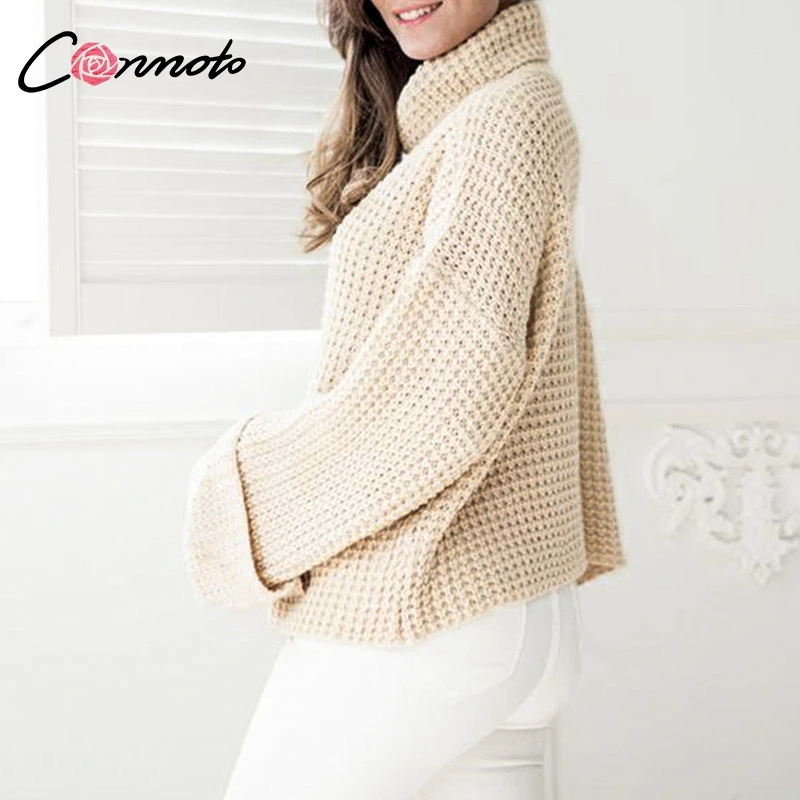 Conmoto Solid White Casual Sweater Women Turtleneck Long Sleeve High Street Fashion Sweaters Winter Knitwear Jumpers | Женская одежда