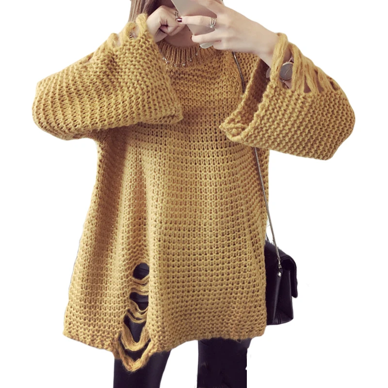 Женский свободный трикотажный пуловер с круглым вырезом на осень/зиму | Женская