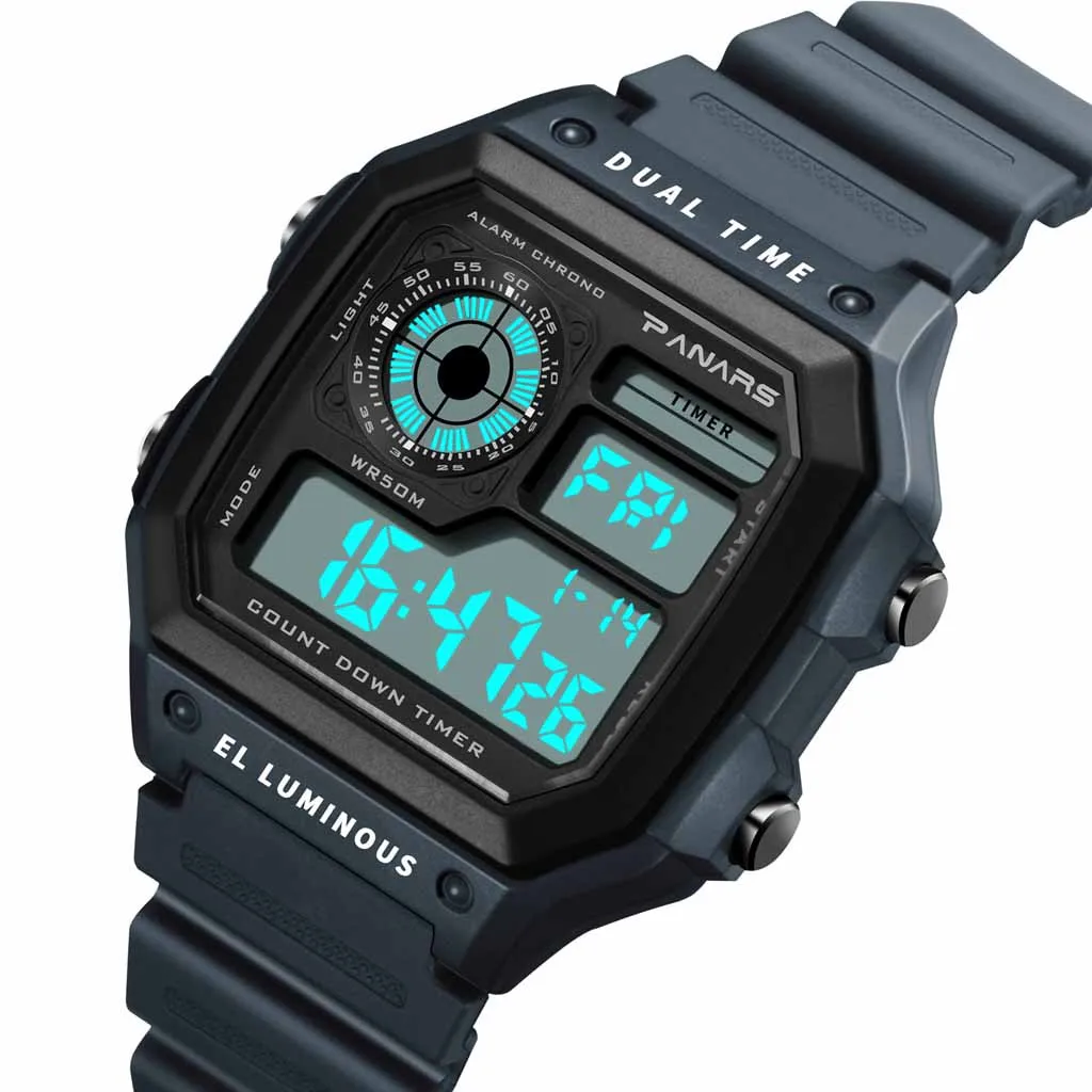 Водонепроницаемые мужские многофункциональные электронные часы Dual Time, светодиодный, цифровые часы, модные мужские часы gif, для спорта на открытом воздухе