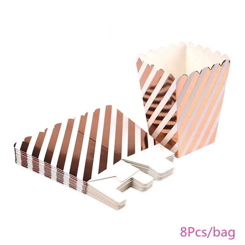 Chicinlife 8 шт./пакет Rosegold полосатый ведро для попкорна День рождения Baby Shower Дети сувениры мешки для конфет, Свадебный Поставки декораций