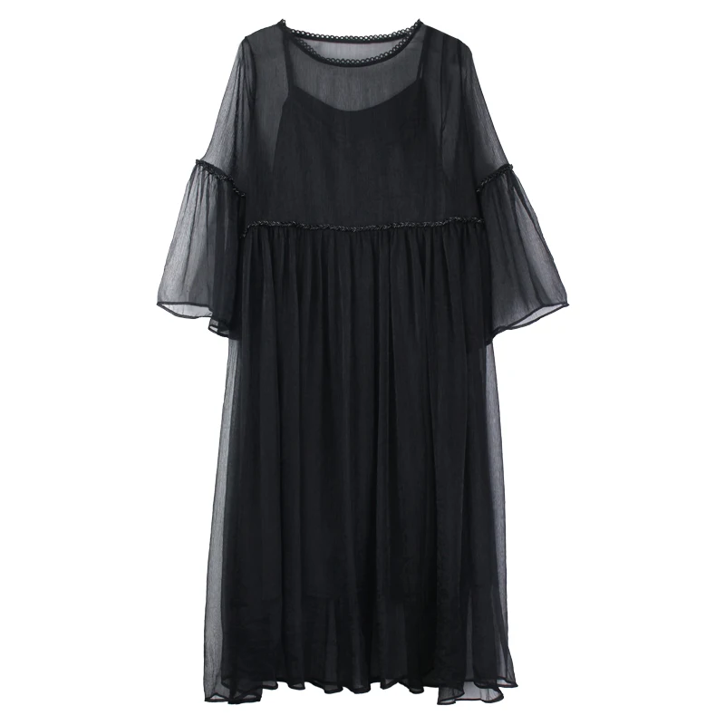 Летнее шифоновое платье для женщин extra large 2019 женская обувь черного цвета