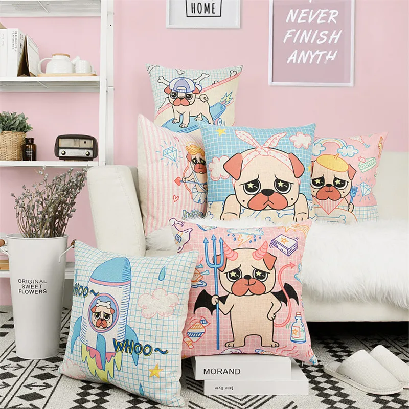Новое поступление 2017 года милый мопс наволочка синий порошок подушки покрытия