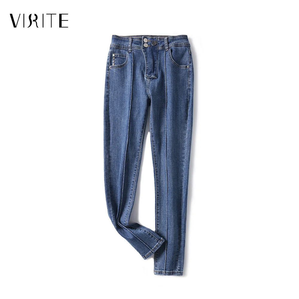 Женские джинсы с эластичной резинкой на талии VIRITE обтягивающие длиной до
